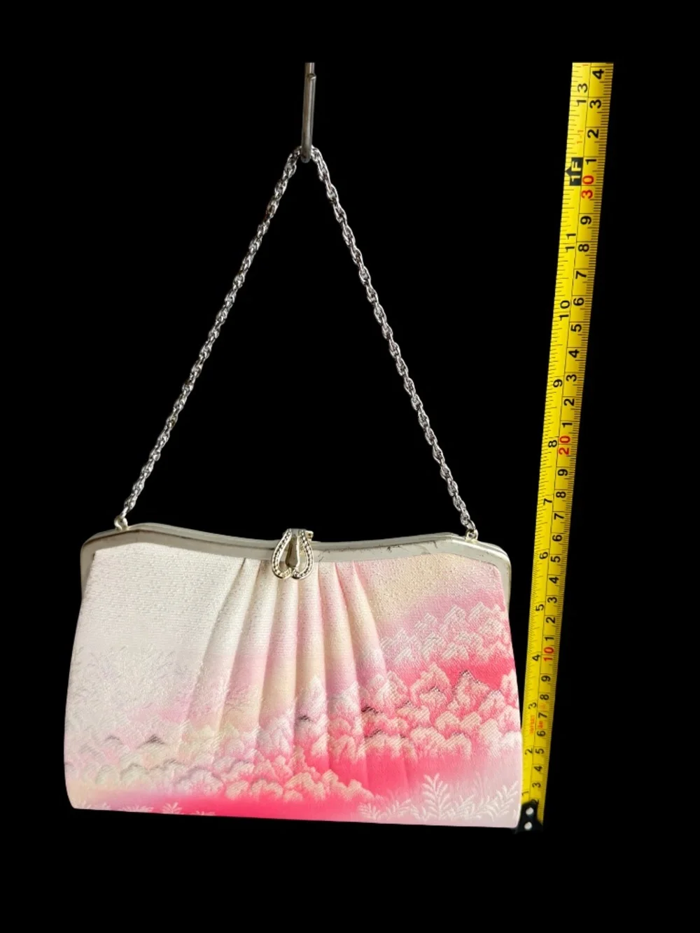 Vintage Japanese Kimono Clutch Bag Nishijin Brocade Pink Sakura Wedding Purse